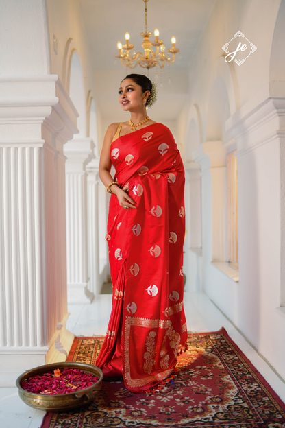Red Satin Silk Banarasi Saree