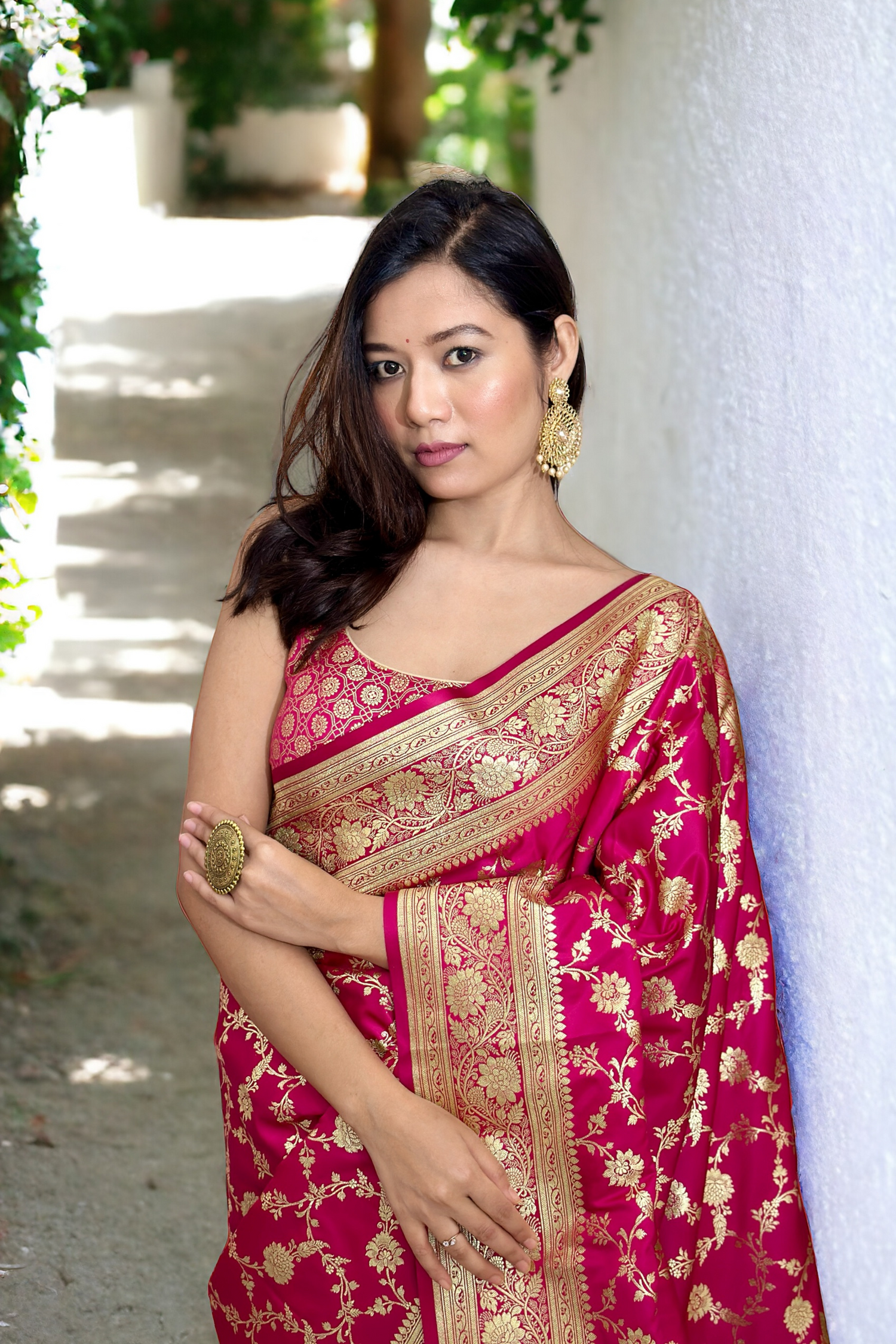 Rani Pink Satin Silk Jaal Banarasi Saree