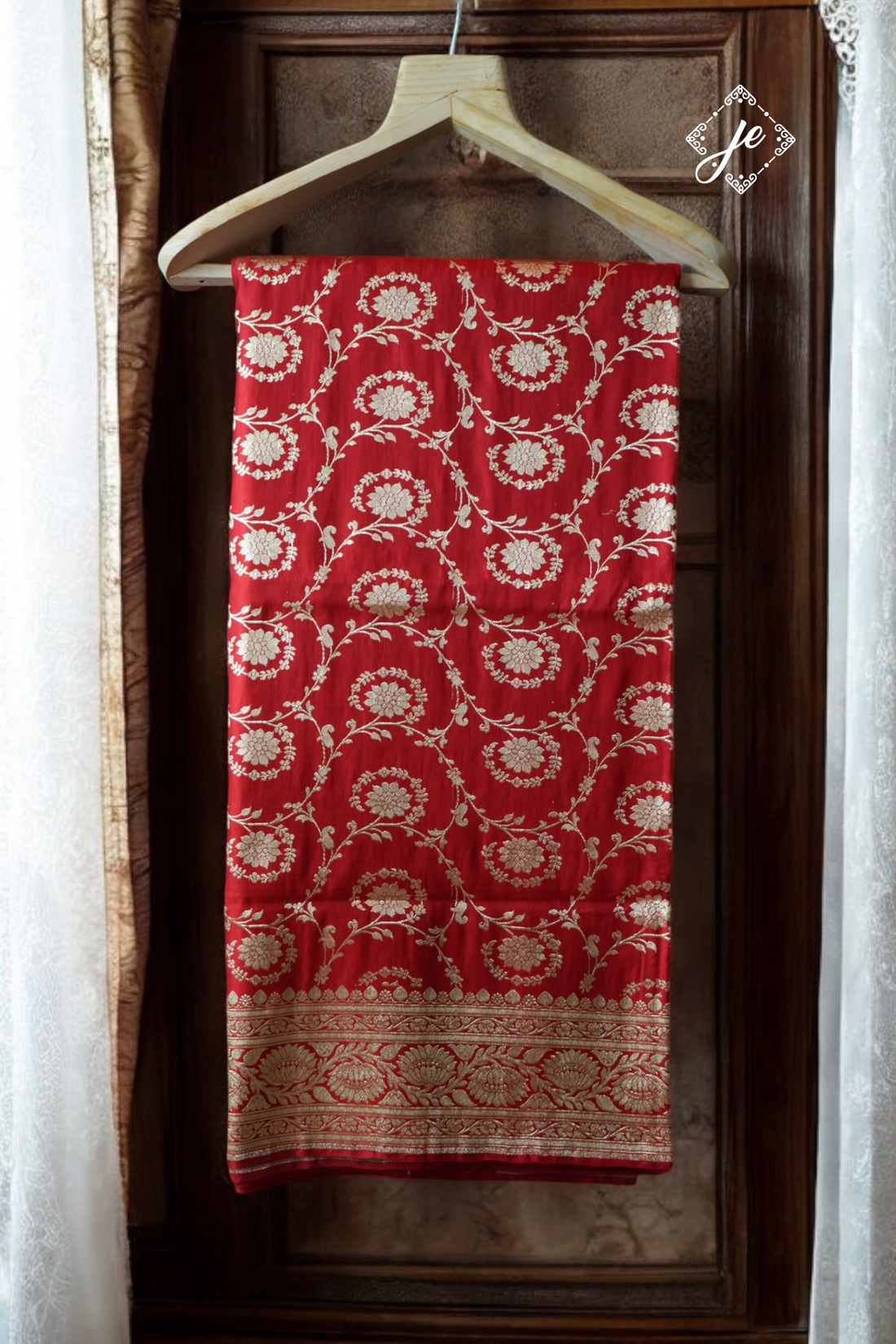 Red Pure Silk Jaal Handloom Banarasi Saree