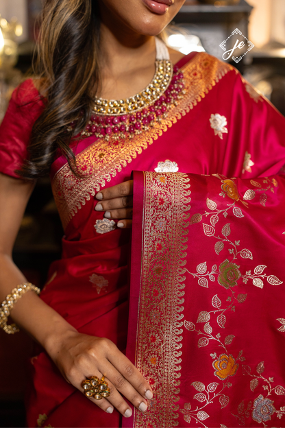 Rani Pink Satin Silk Meenakari Banarasi Saree