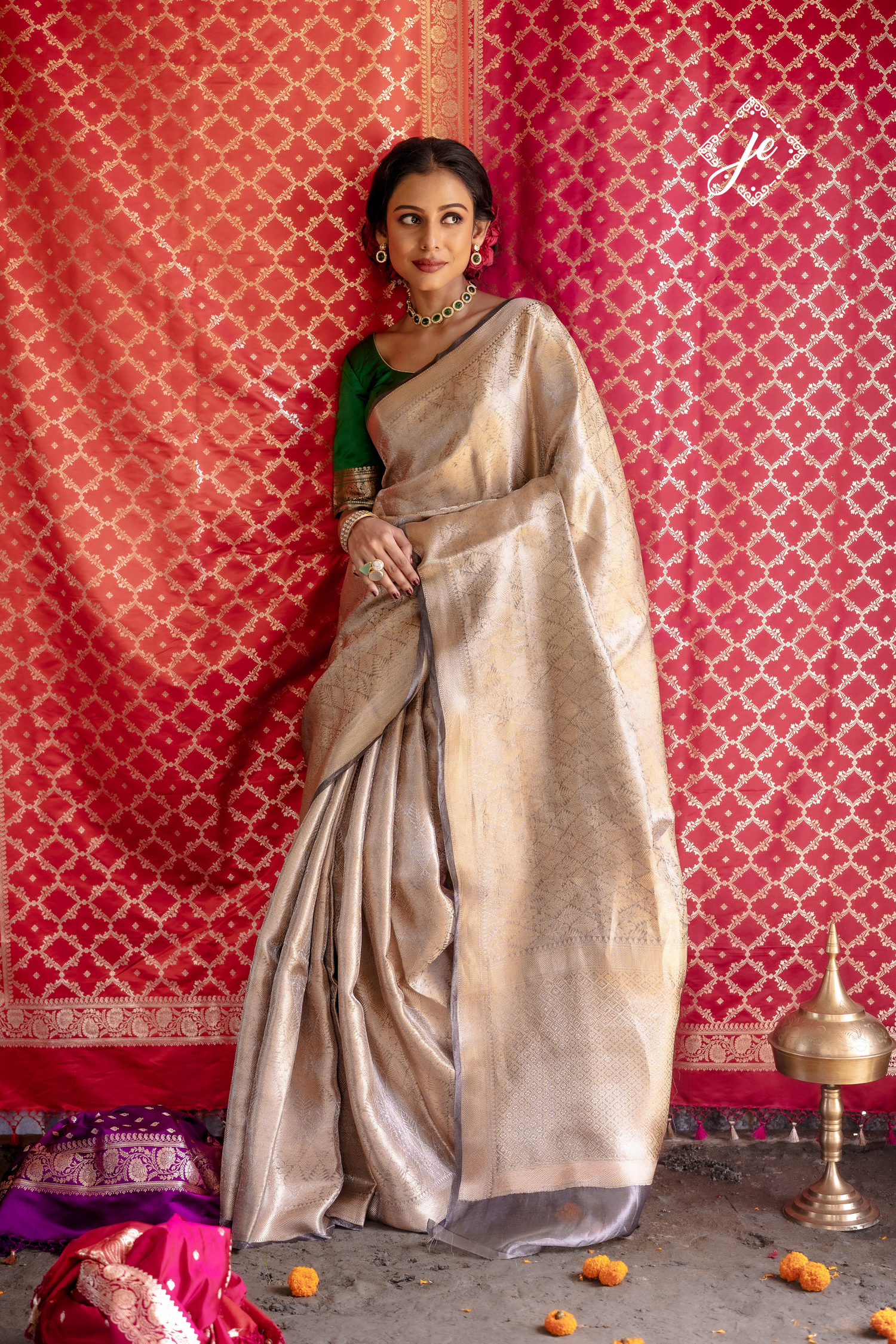 Grey Tissue Silk Banarasi Saree