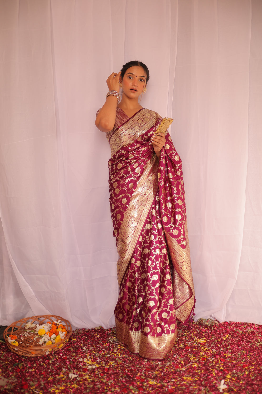 Maroon Satin Silk Jaal Banarasi Saree