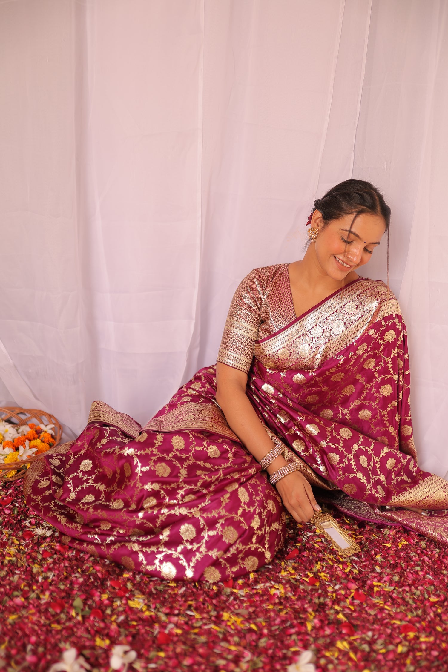 Maroon Satin Silk Jaal Banarasi Saree