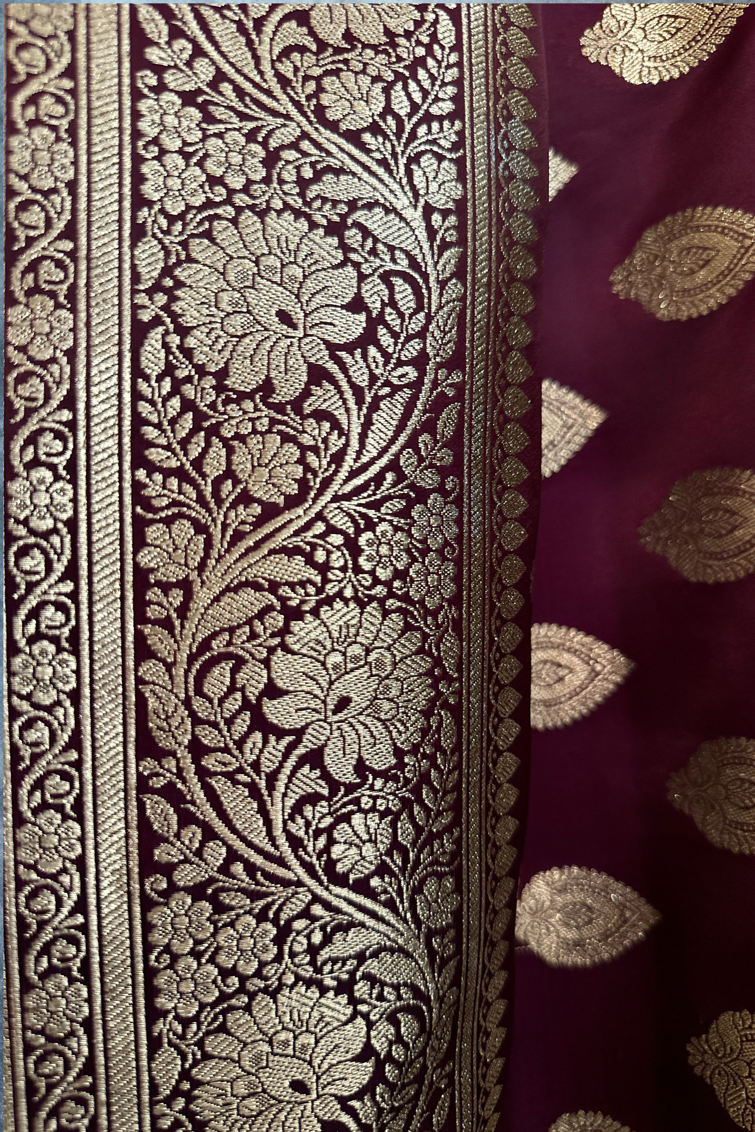 Wine Satin Silk Banarasi Saree