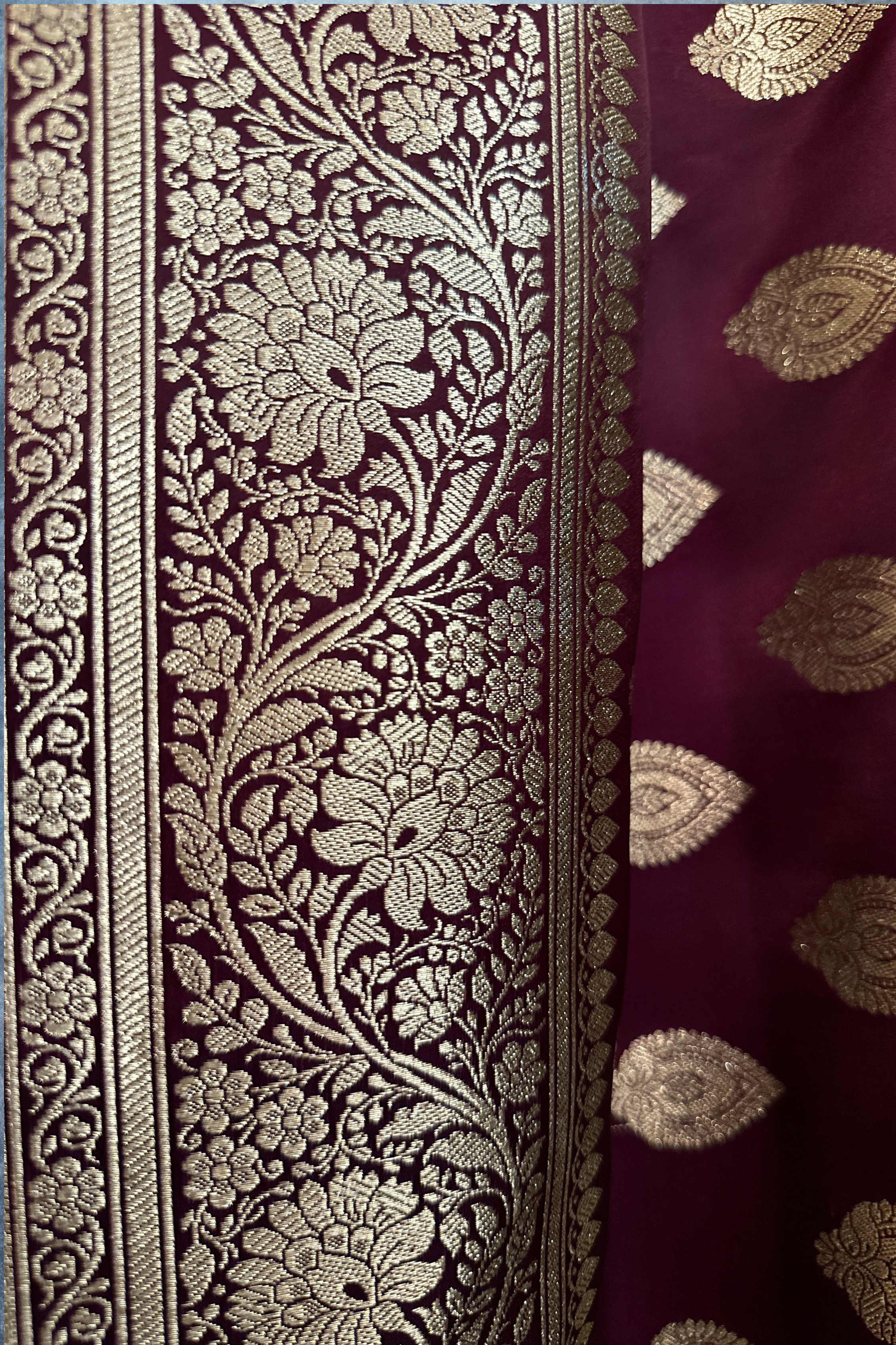 Wine Satin Silk Banarasi Saree