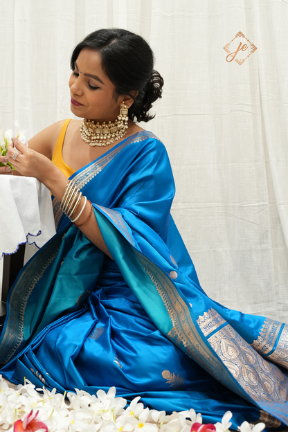 Blue Satin Silk Banarsi Saree