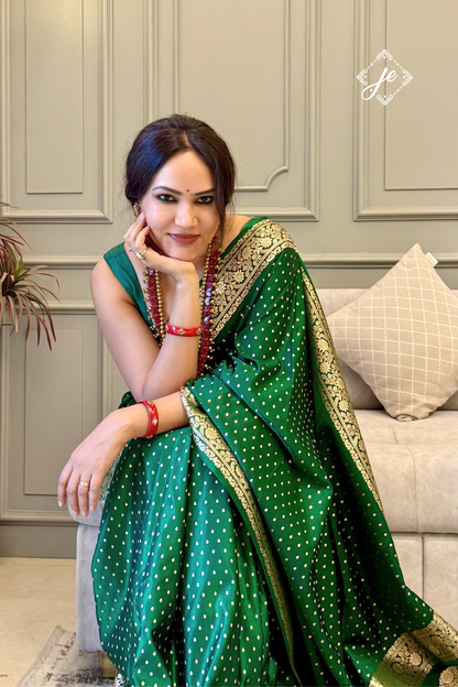 Green Satin Silk Buti Banarasi Saree