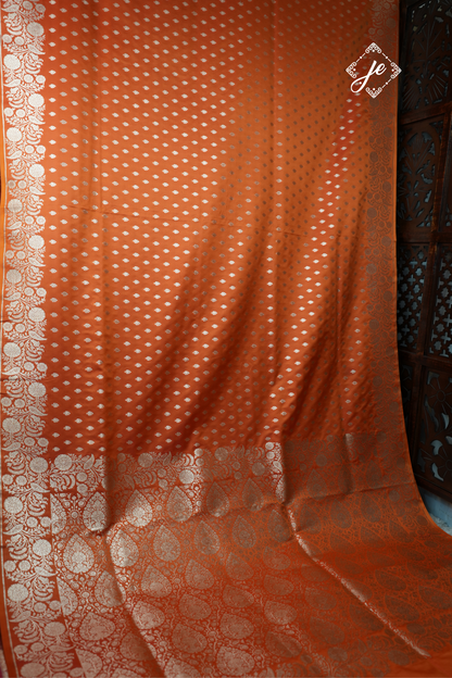 Rust Orange Satin Silk Fancy Border Banarasi Saree