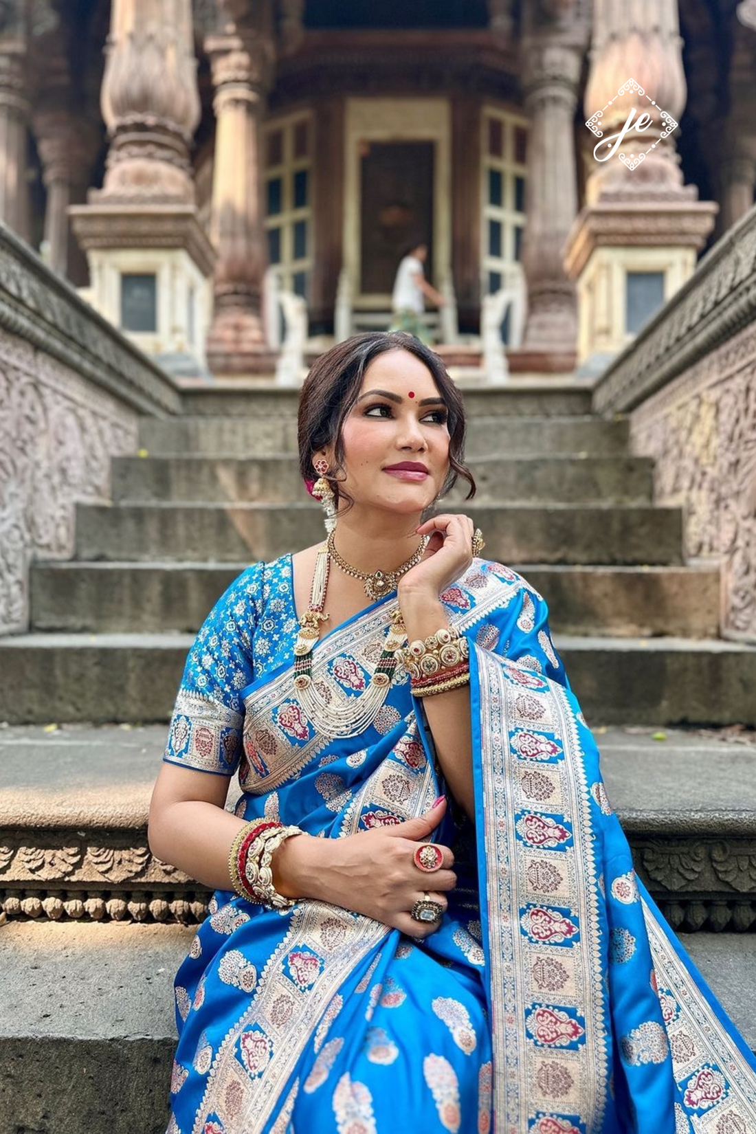 Cobalt Blue Satin Silk Meenakari Buti Banarasi Saree