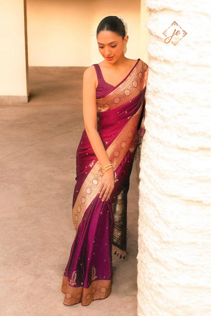 Deep Purple Satin Silk Banarasi Saree