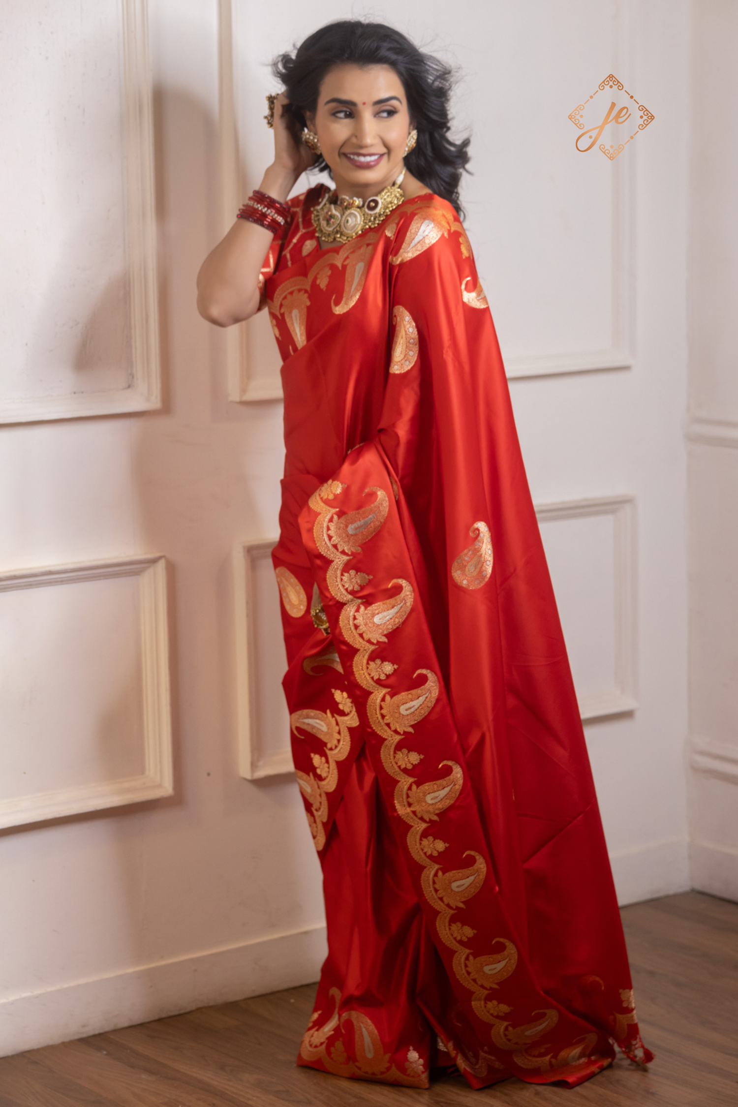 Red Mashru Silk Buti Banarasi Saree
