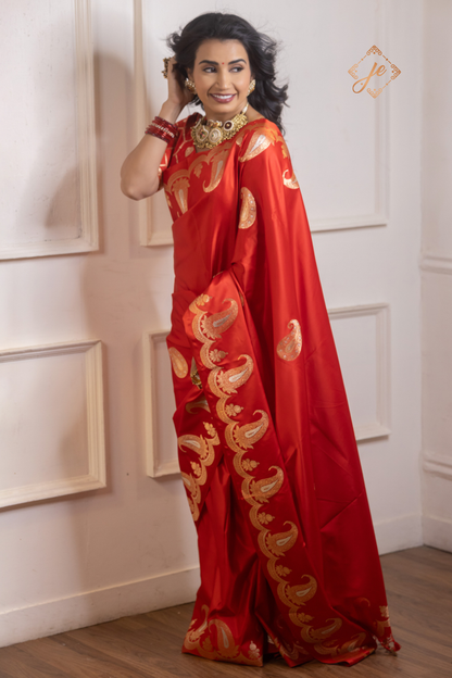 Red Mashru Silk Buti Banarasi Saree