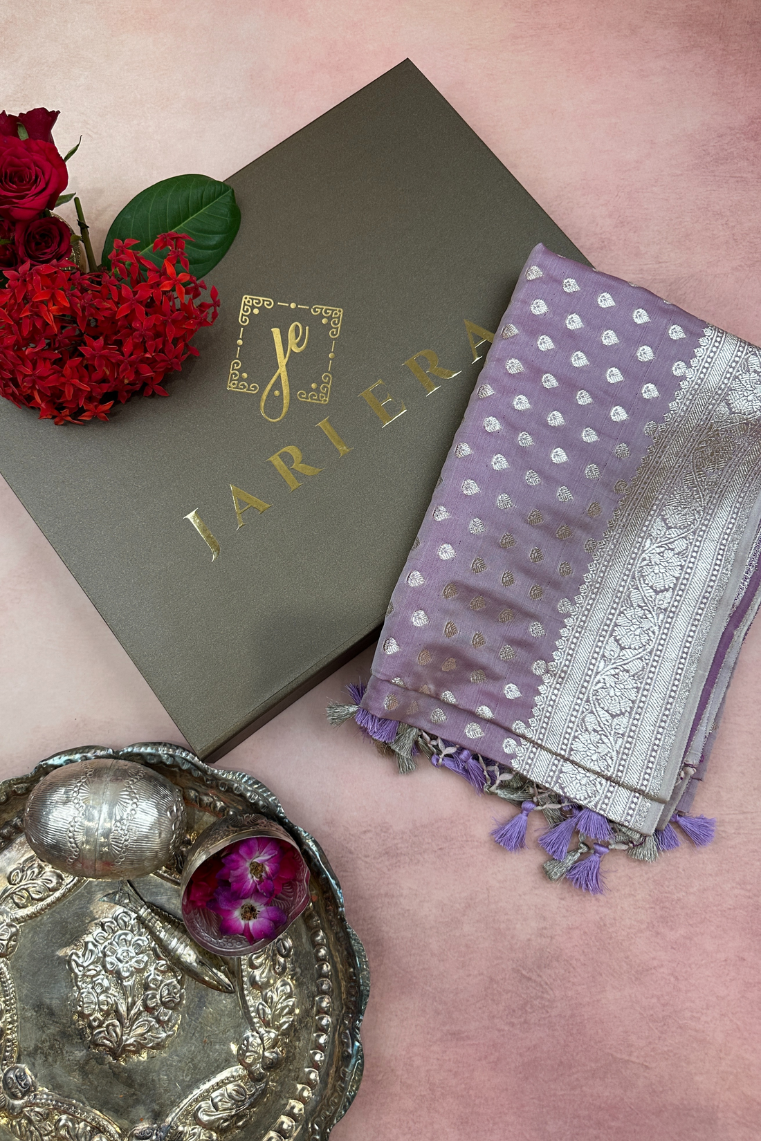 Lavender Satin Silk Banarasi Dupatta