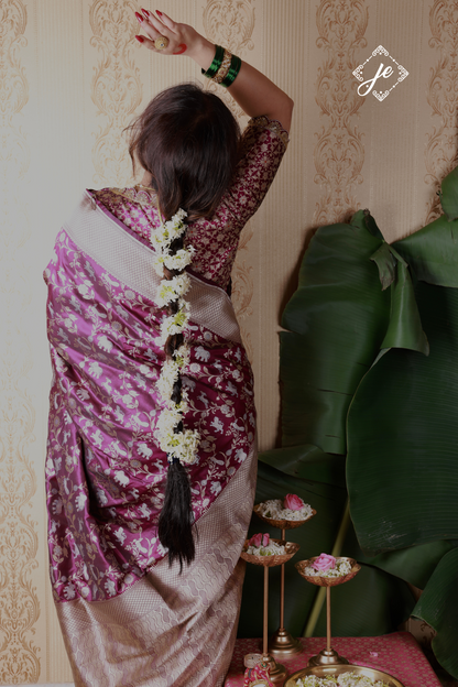 Magenta Pure Kataan Silk Shikargah Banarasi Saree