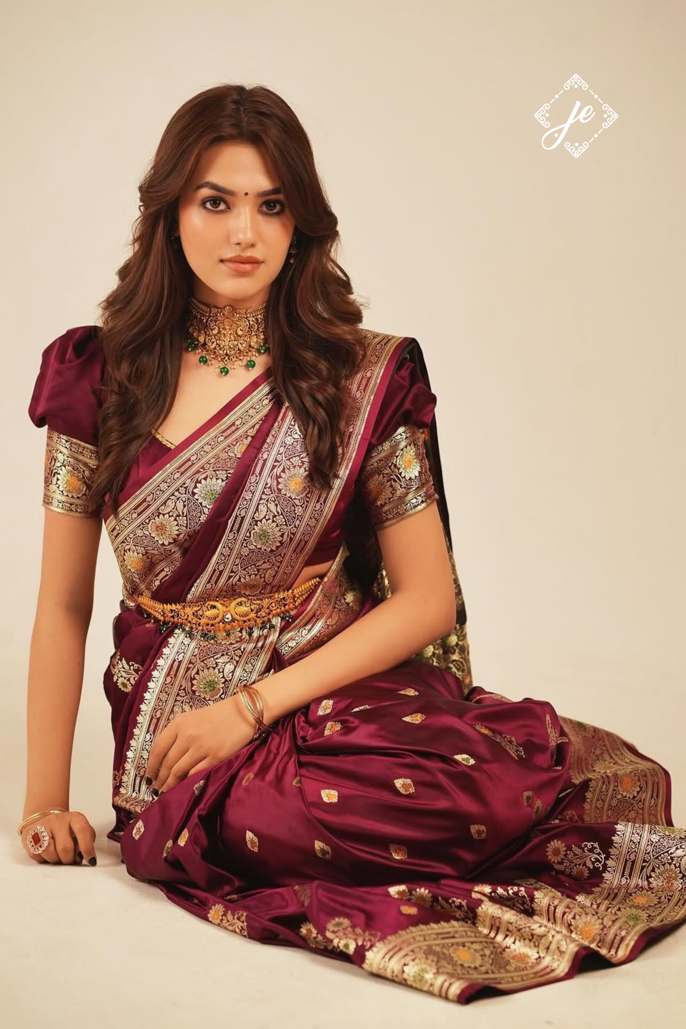 Wine Satin Silk Buti Meenakari Banarasi Saree