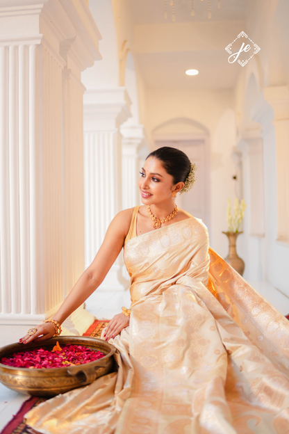 Beige Satin Silk Banarasi Saree