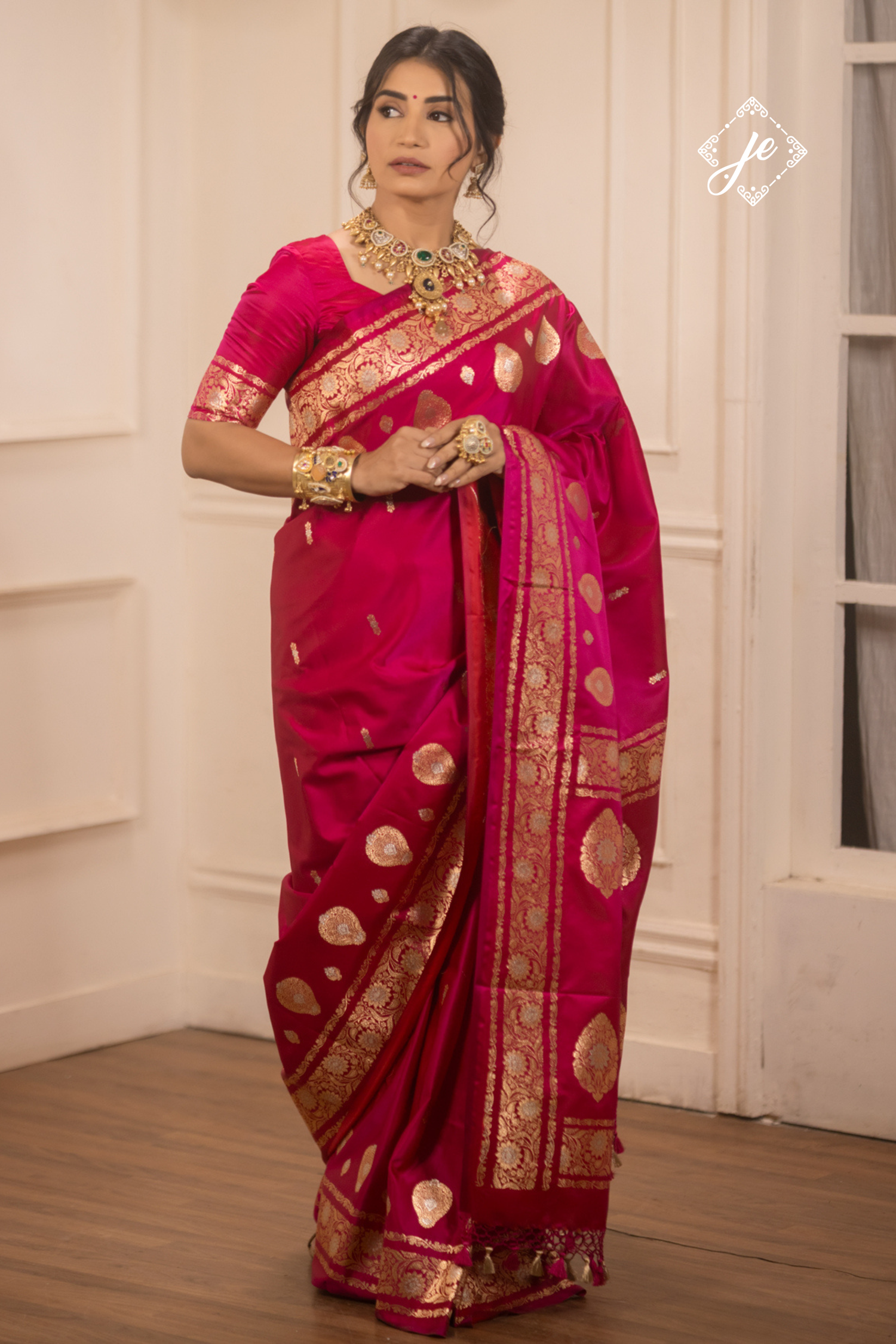 Rani Pink Mashru Silk Buti Banarasi Saree