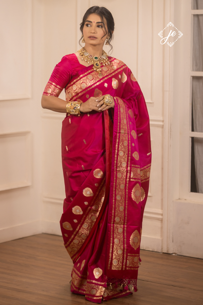 Rani Pink Mashru Silk Buti Banarasi Saree