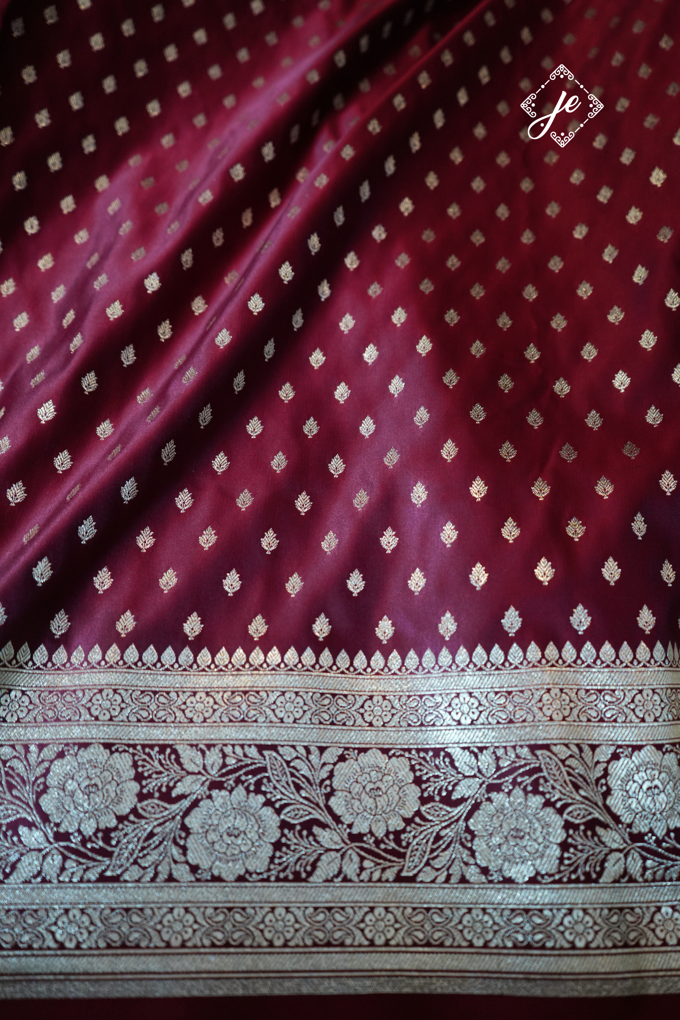 Maroon Satin Silk Buti Banarasi Saree