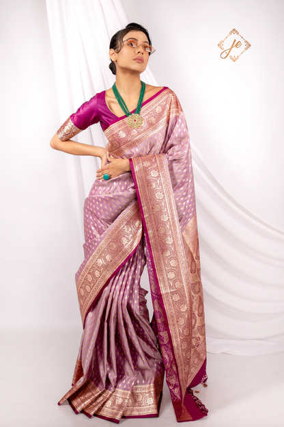 Onion Pink Satin Silk Butidar Banarasi Saree