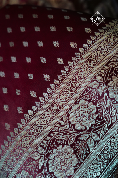 Maroon Satin Silk Buti Banarasi Saree