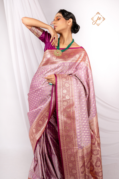 Onion Pink Satin Silk Butidar Banarasi Saree