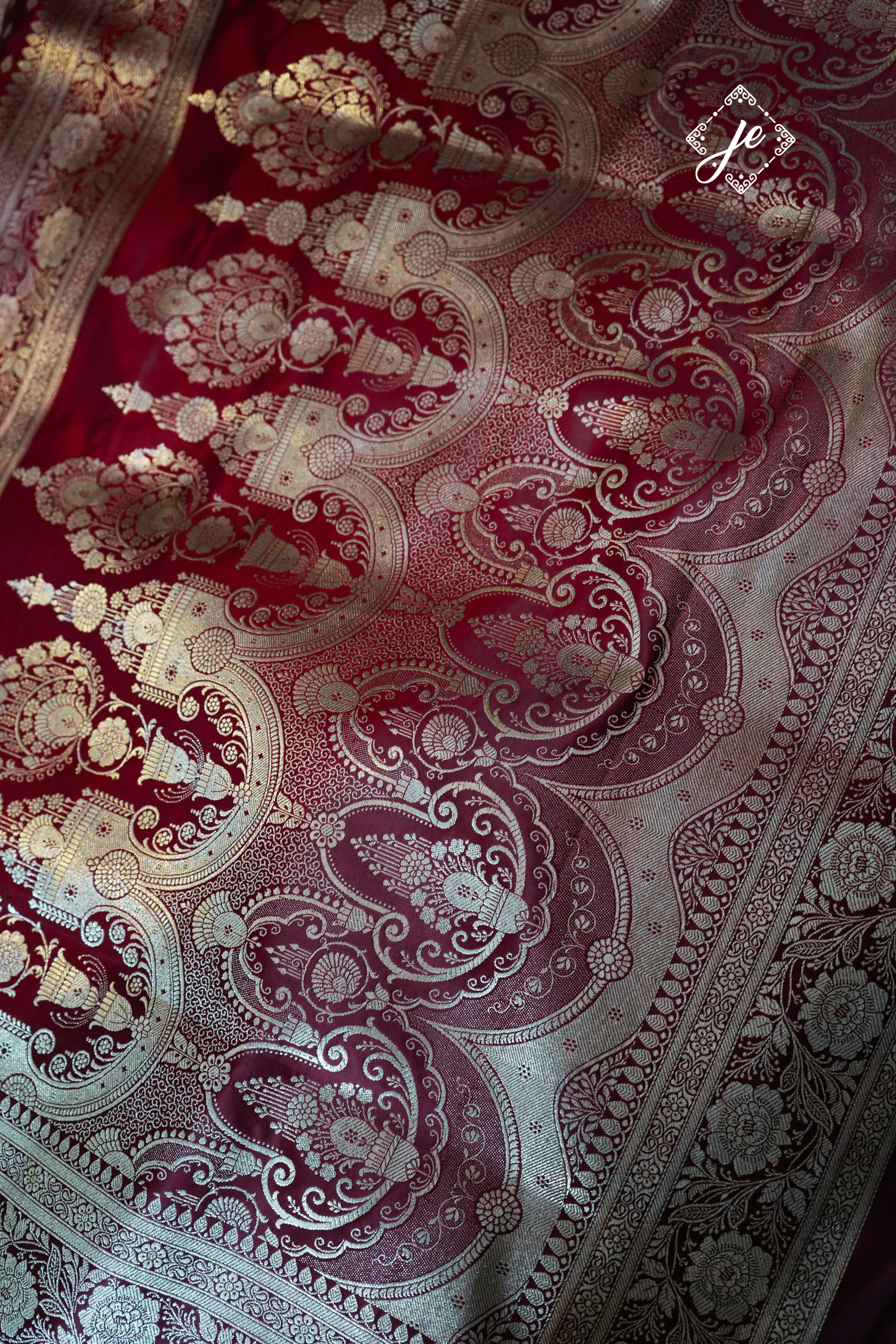 Maroon Satin Silk Buti Banarasi Saree