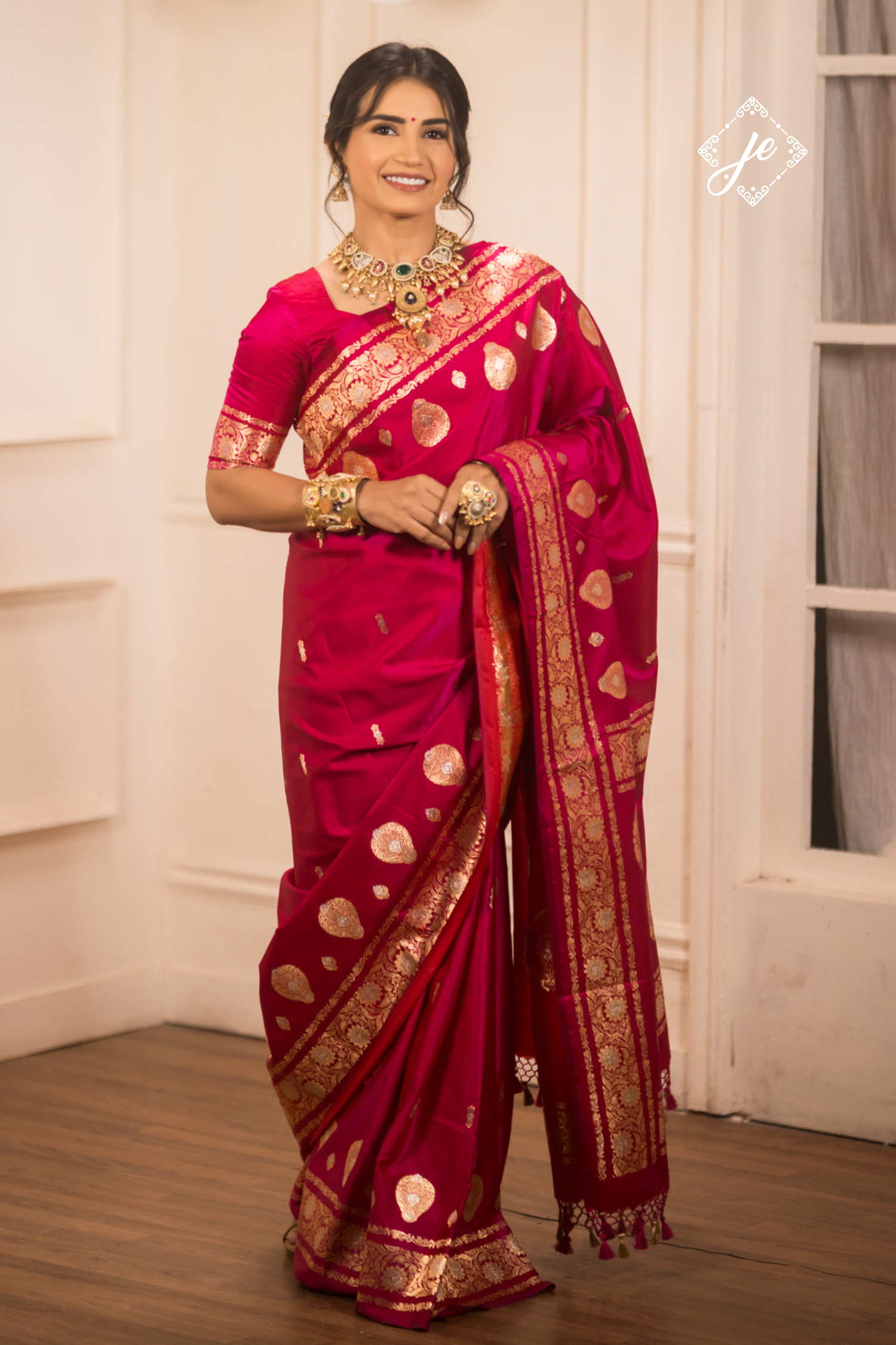 Rani Pink Mashru Silk Buti Banarasi Saree