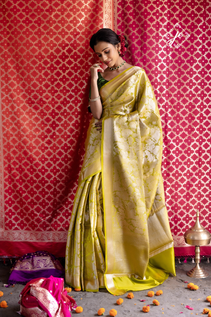 Dhaani Green Tissue Silk Banarasi Saree