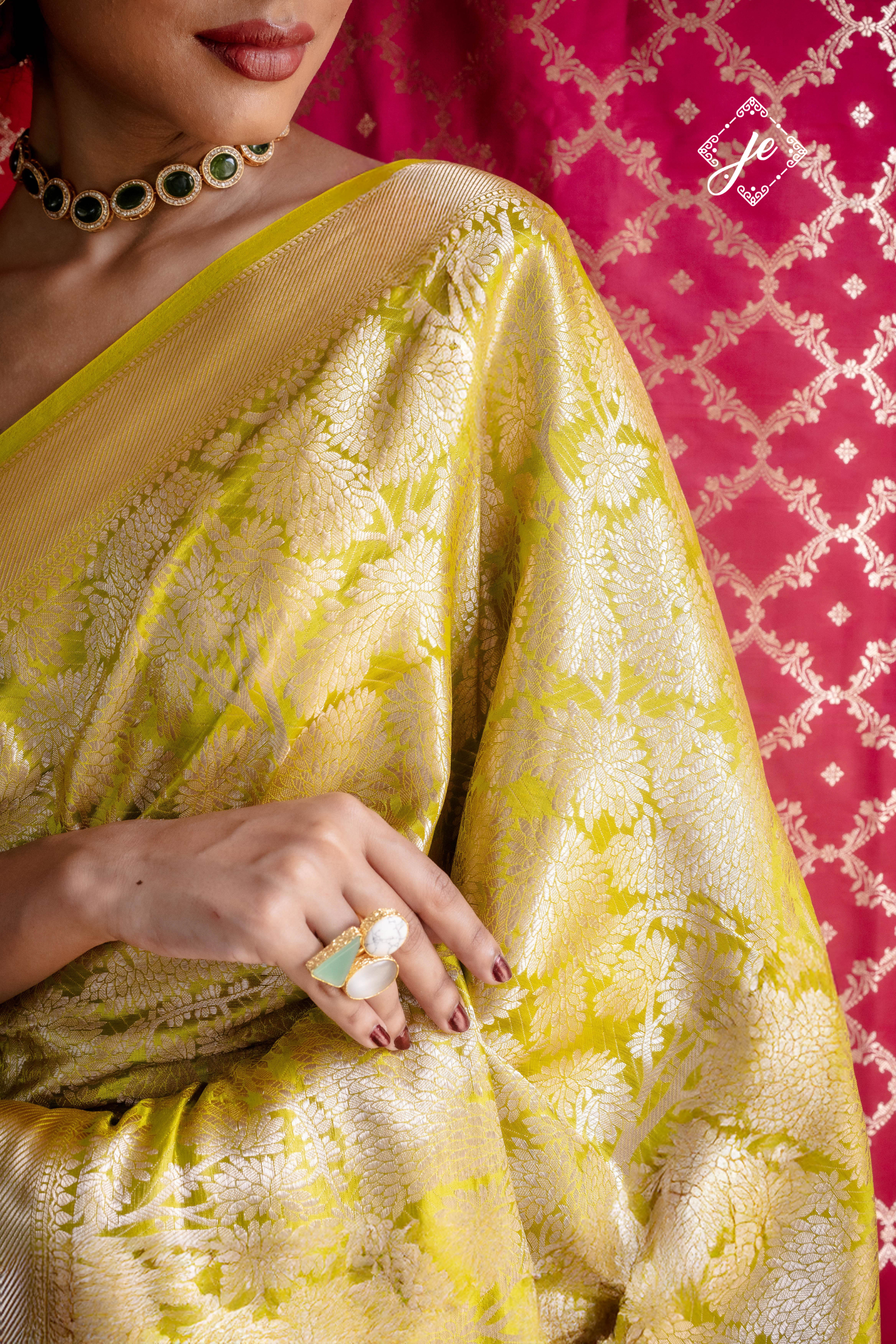 Dhaani Green Tissue Silk Banarasi Saree
