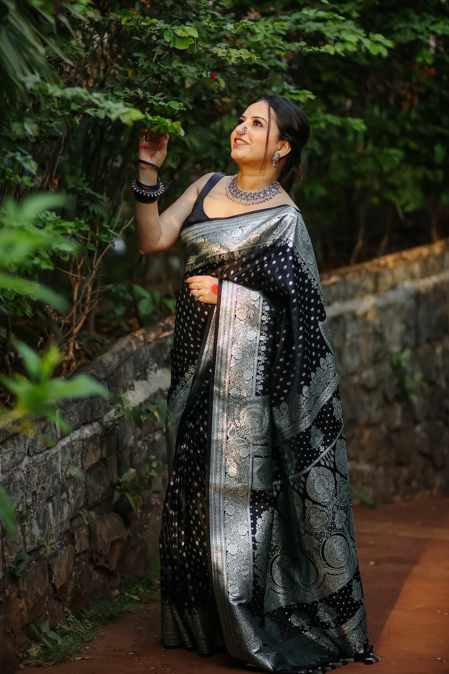 Black Satin Silk Konia Banarasi Saree