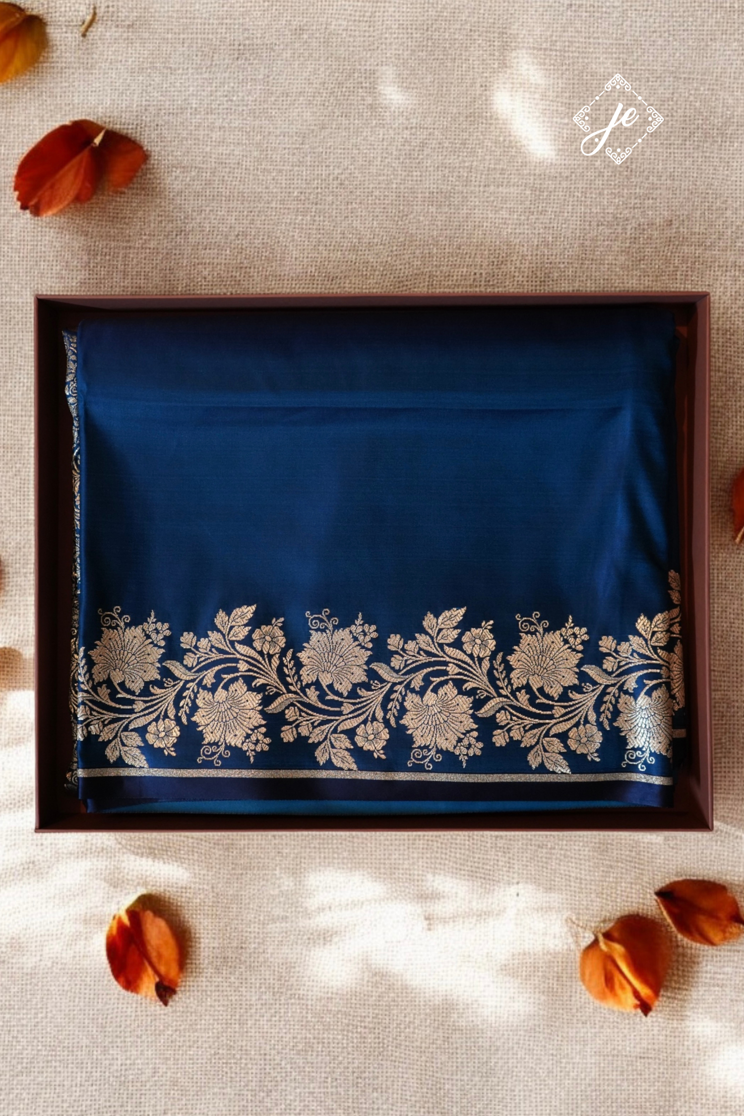 German Blue Open Border Satin Silk Banarasi Saree