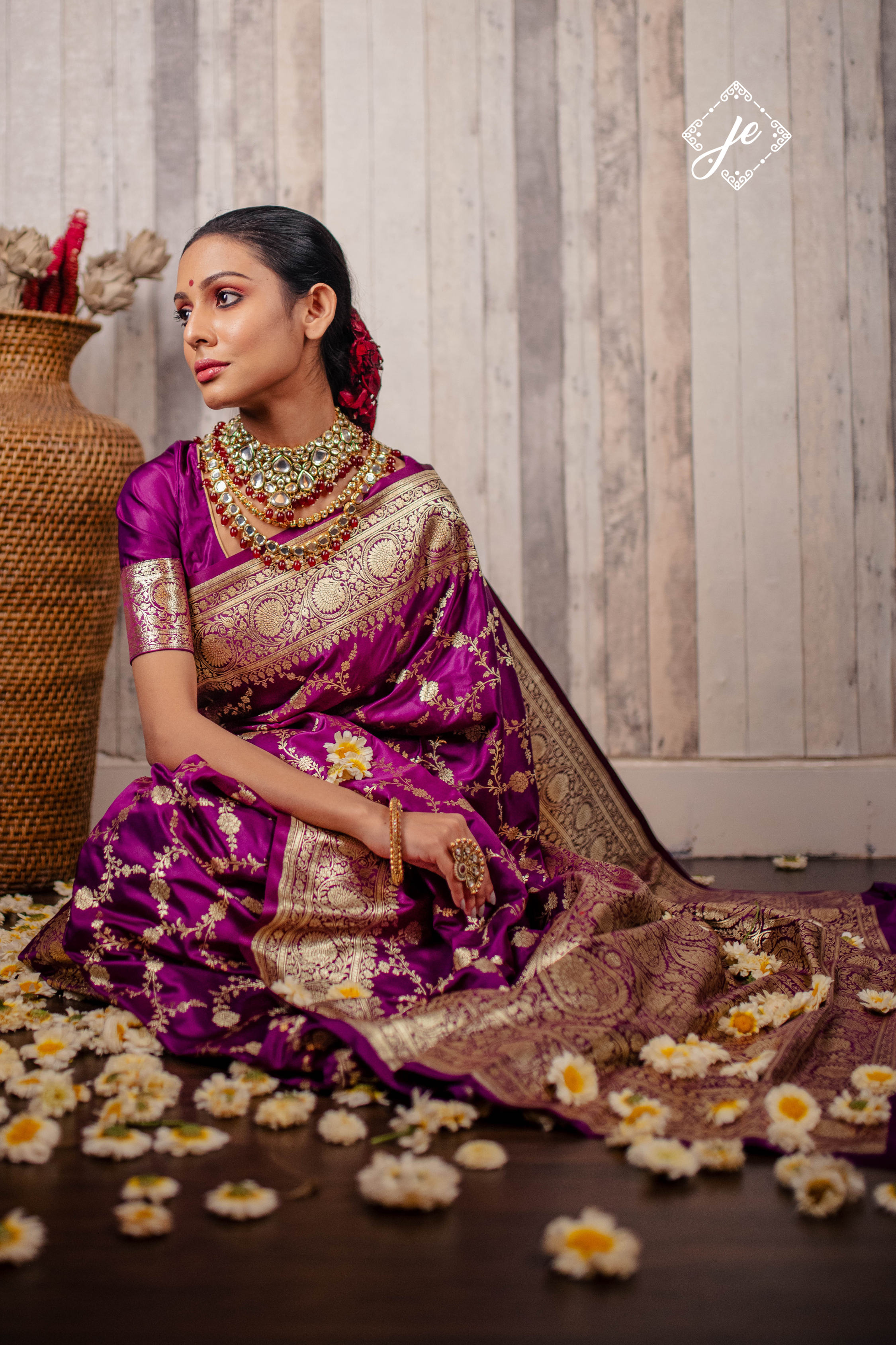 Purple Jaal Satin Silk Banarasi Saree