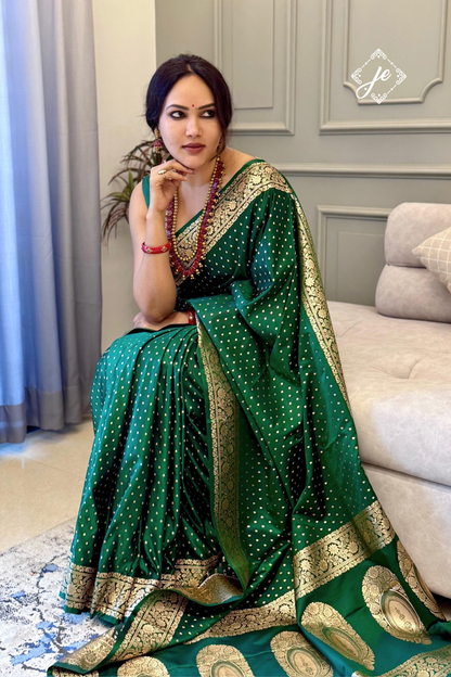 Green Satin Silk Buti Banarasi Saree