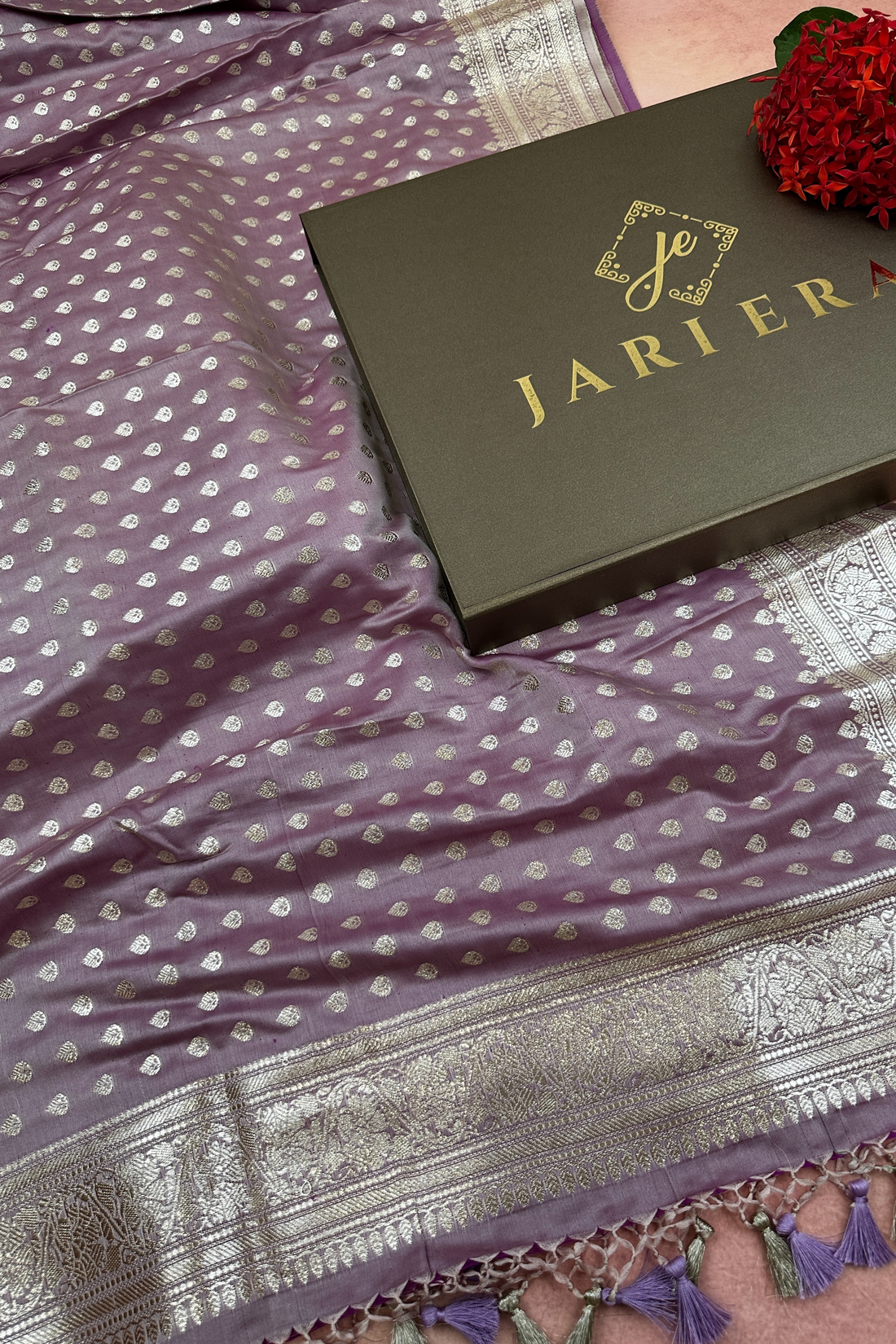 Lavender Satin Silk Banarasi Dupatta