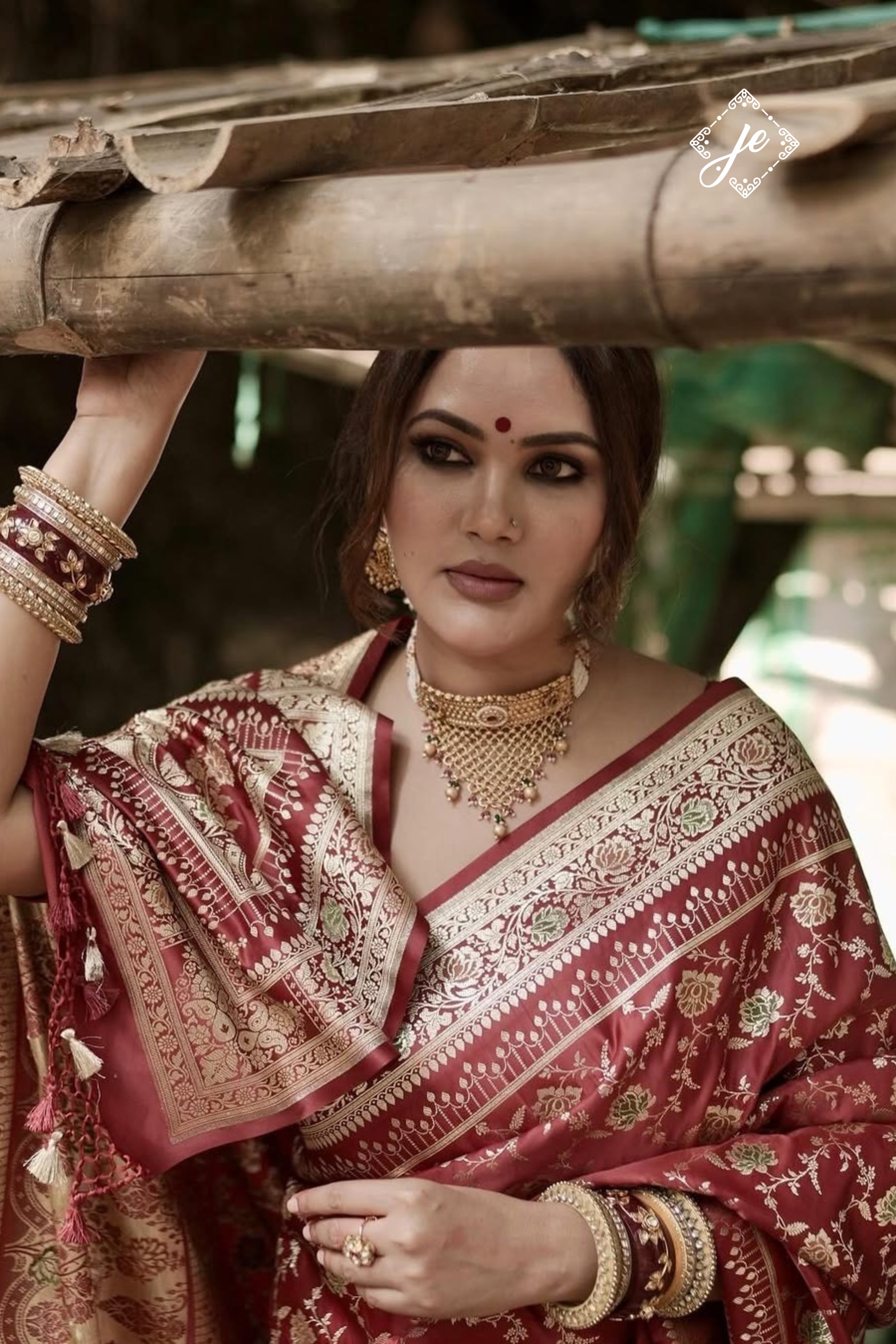 Maroon Satin Silk Jaal Banarasi Saree