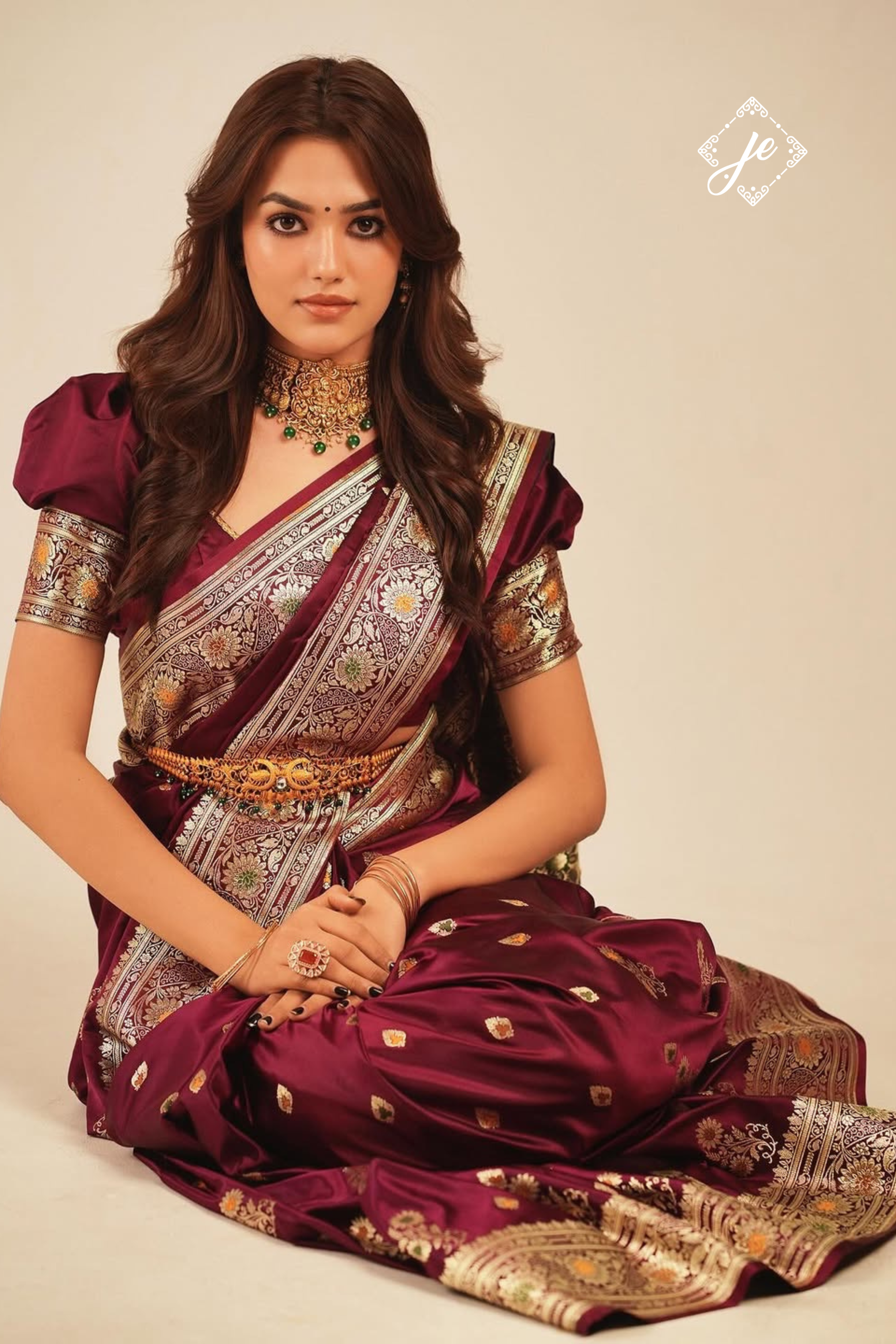 Wine Satin Silk Buti Meenakari Banarasi Saree