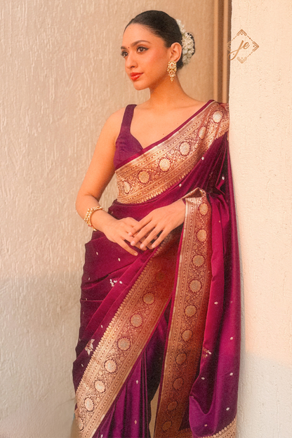 Deep Purple Satin Silk Banarasi Saree