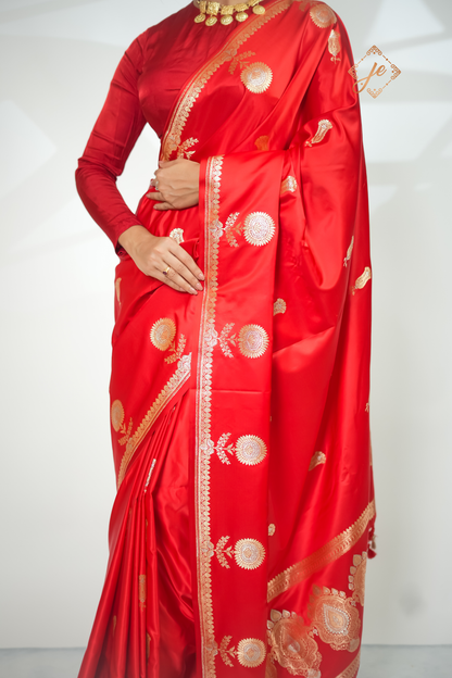 Red Mashru Silk Banarasi Saree