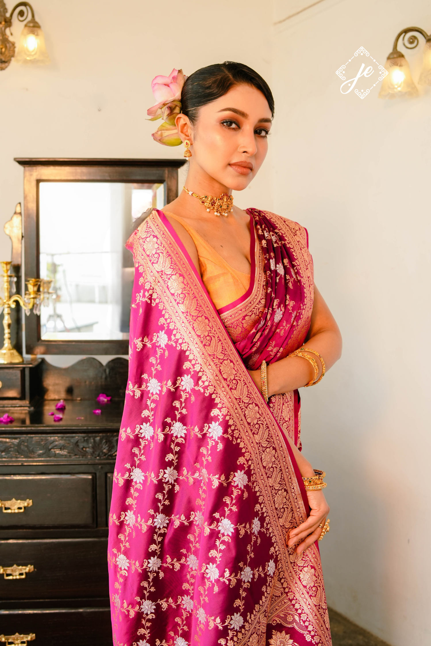 Wine Satin Silk Jaal Banarasi Saree