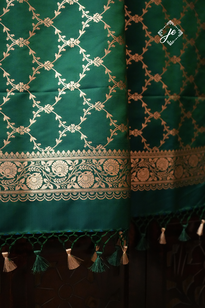 Bottle Green Satin Silk Banarasi Dupatta