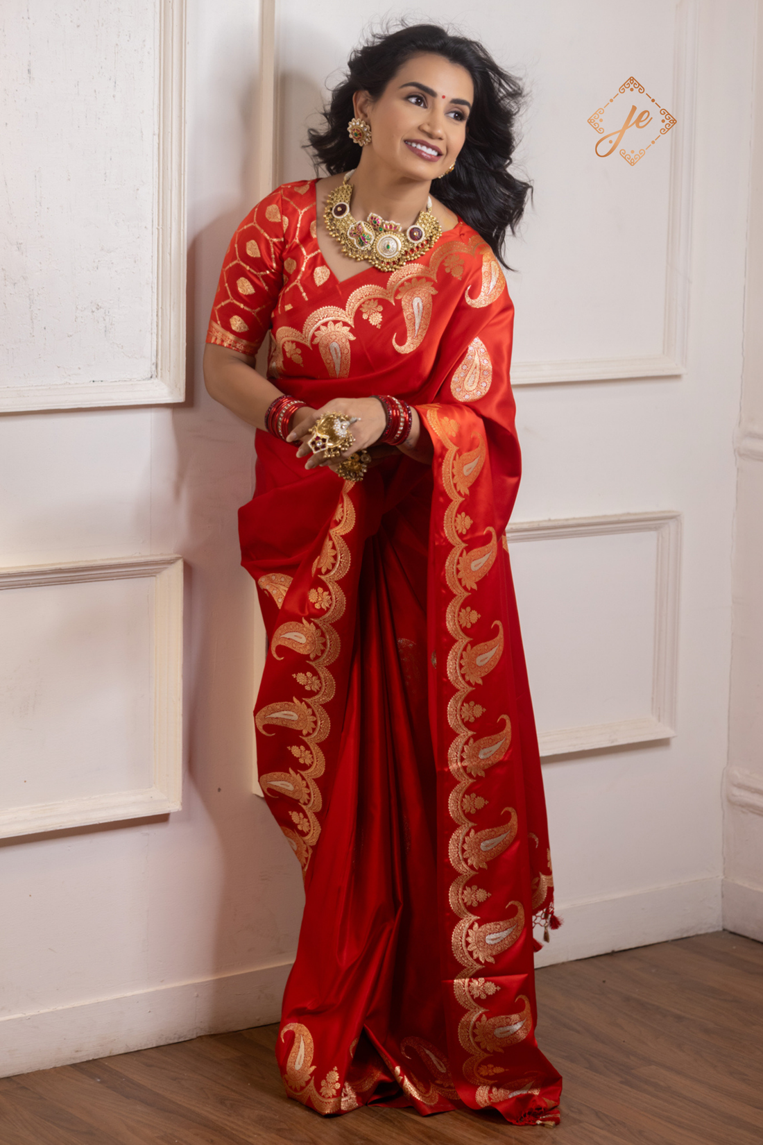 Red Mashru Silk Buti Banarasi Saree