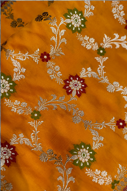 Satin Silk Yellow Meenakari Banarasi Saree