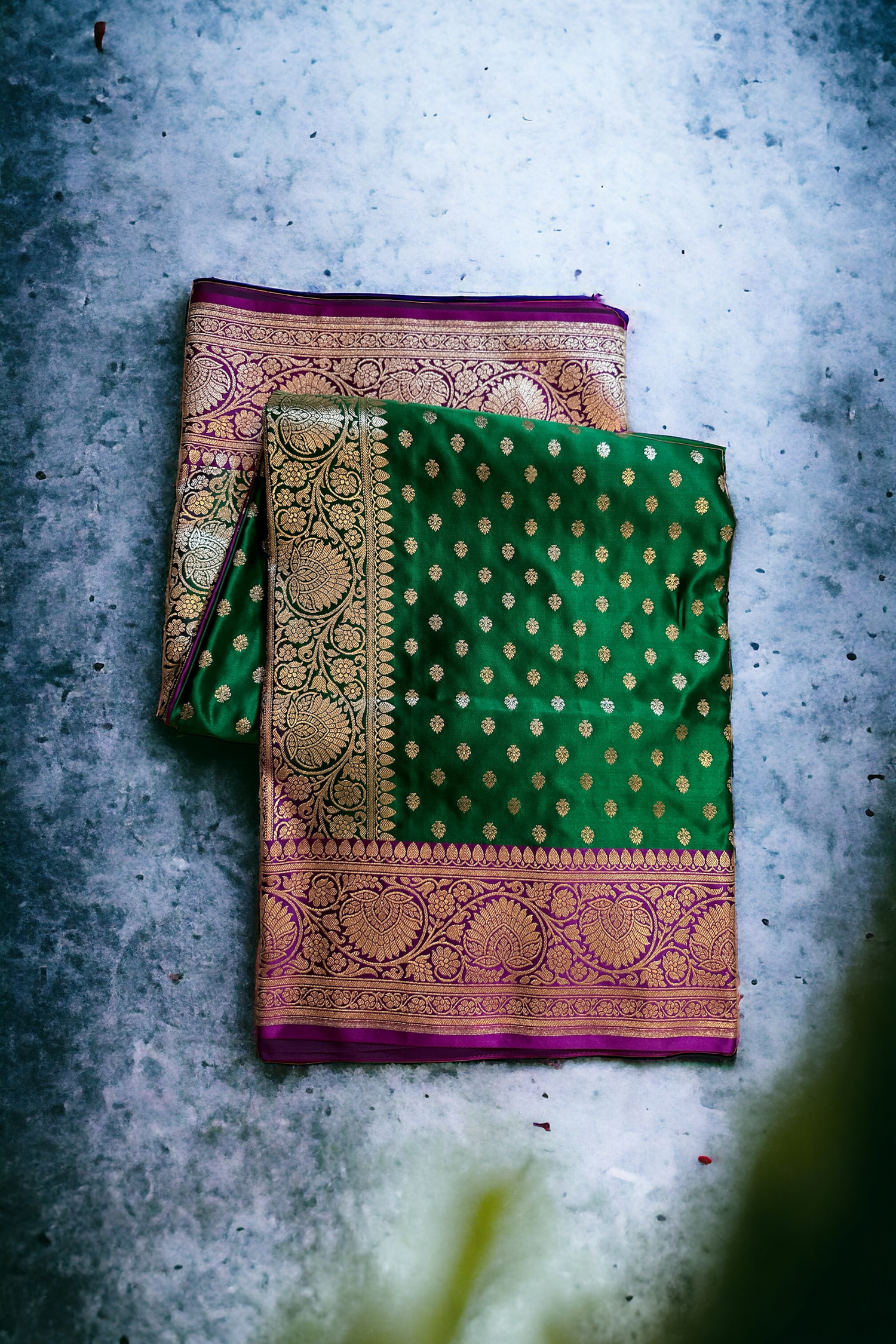 Bottle Green Satin Silk Banarasi Saree