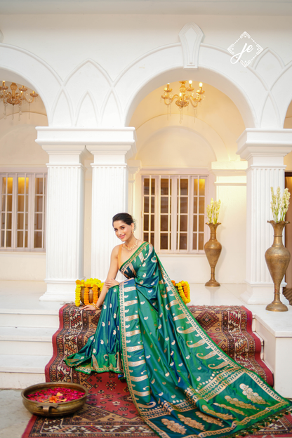 Dual Tone Green Blue Mashru Silk Banarasi Saree