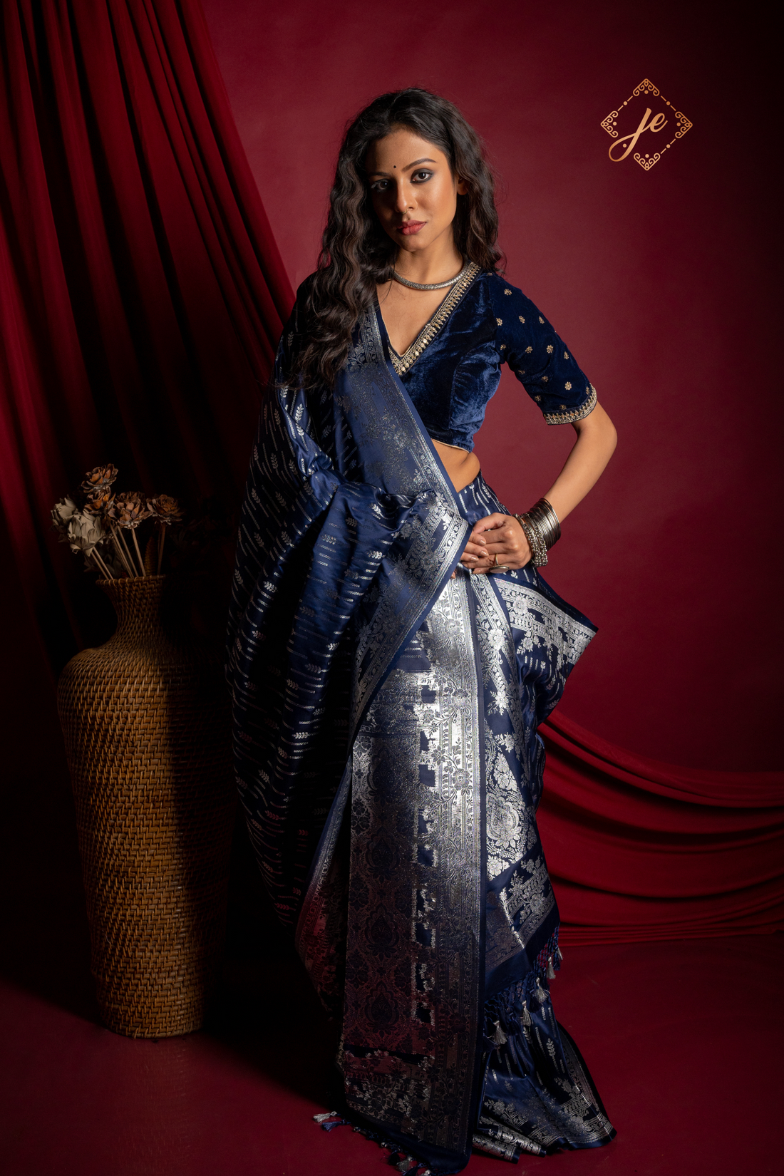 Navy Blue Satin Silk Fancy Banarasi Saree