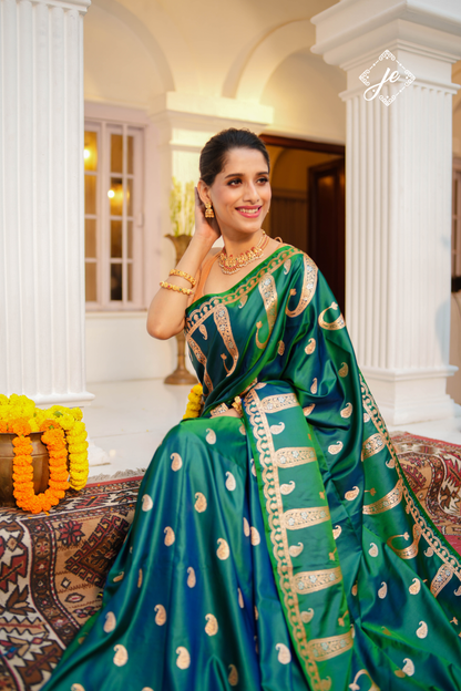 Dual Tone Green Blue Mashru Silk Banarasi Saree