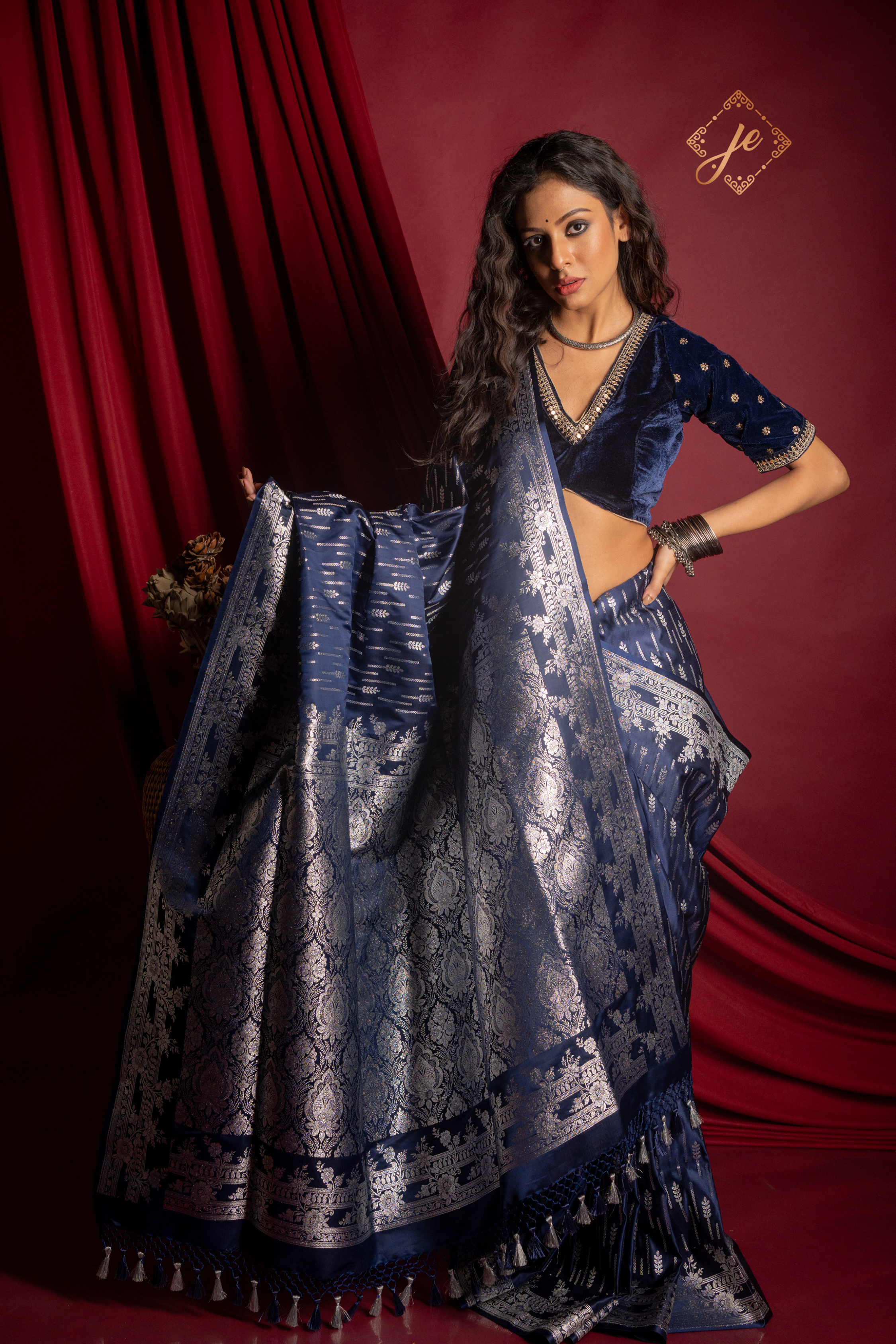 Navy Blue Satin Silk Fancy Banarasi Saree