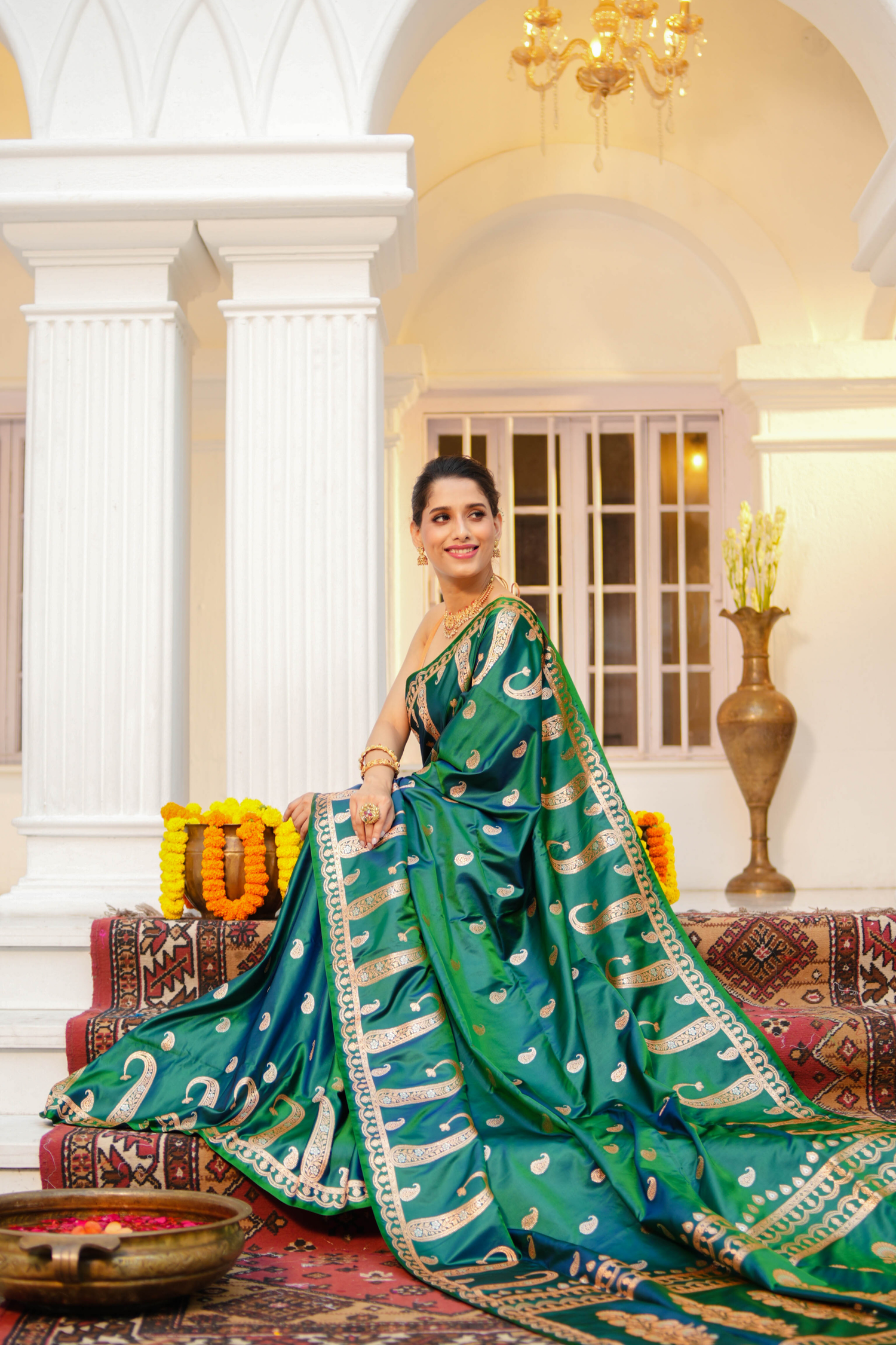 Dual Tone Green Blue Mashru Silk Banarasi Saree
