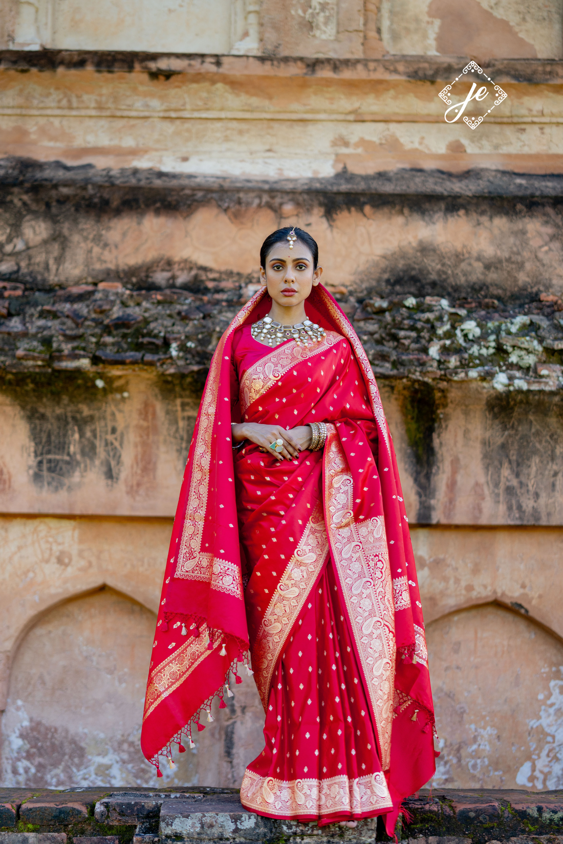 Red Satin Silk Buti Banarasi Dupatta